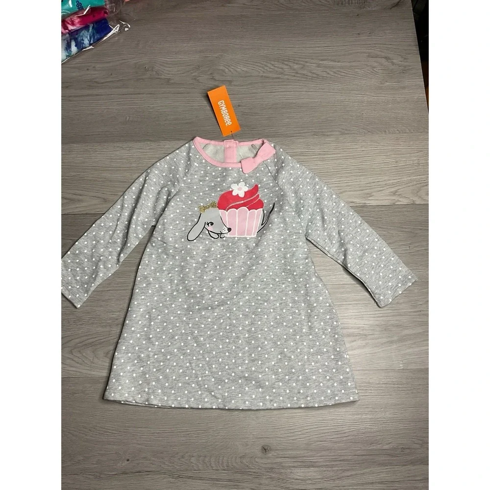 Gymboree Mix N Match Polka Dot Puppy Cupcake Fleece Lined Dress Size 3T NWT‎